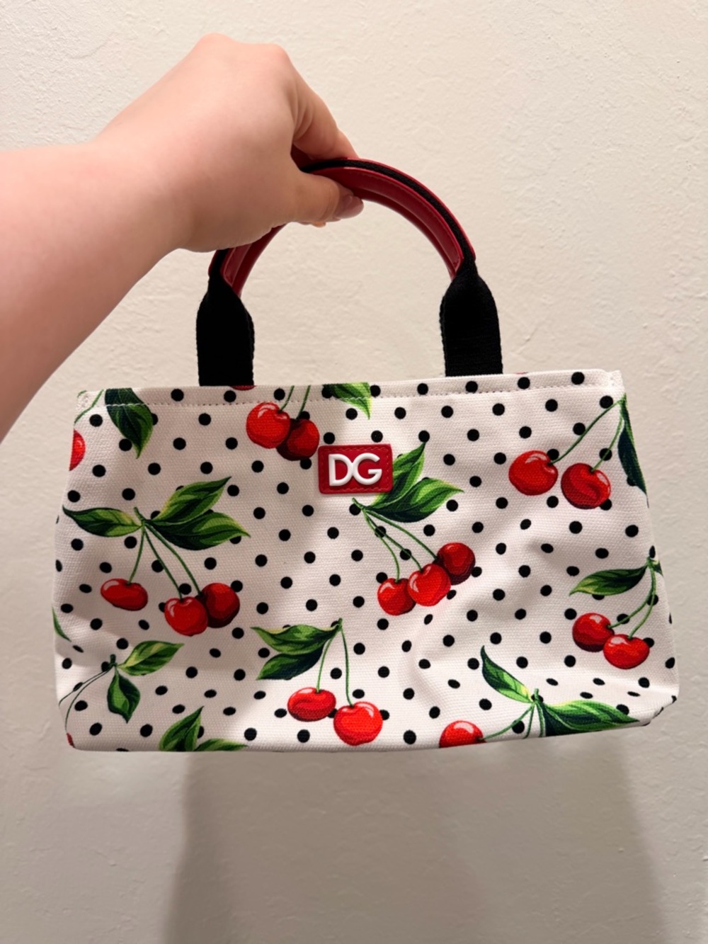 Dolce & Gabbana White Canvas Mini Bag with Red Cherry Print